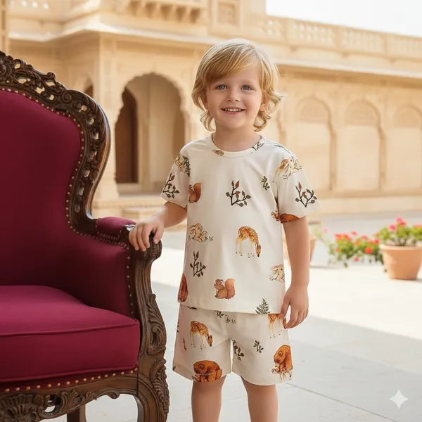 Off_White_Cotton_T-Shirt_And_Shorts_Set_For_Kids_Boys
