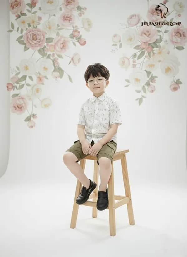 Off_White_And_Olive_Green_Cotton_T-Shirt_And_Shorts_Set_For_Kids_Boy