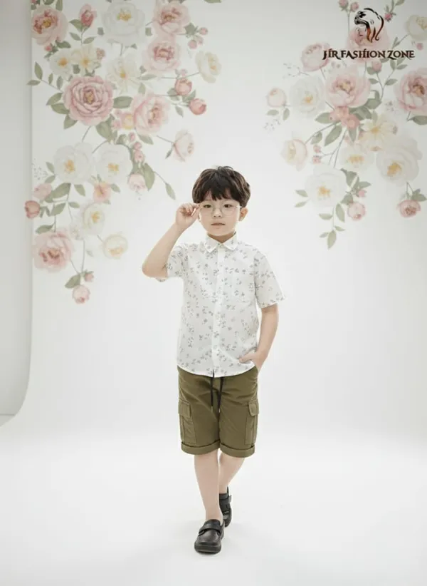 Off_White_And_Olive_Green_Cotton_T-Shirt_And_Shorts_Set_For_Kids_Boy