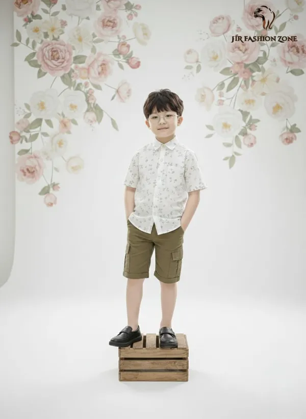 Off_White_And_Olive_Green_Cotton_T-Shirt_And_Shorts_Set_For_Kids_Boy