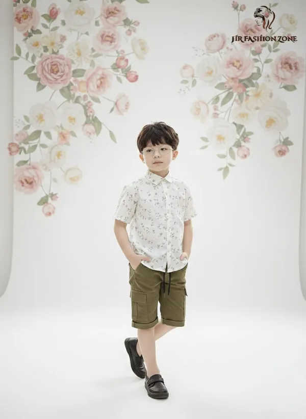 Off_White_And_Olive_Green_Cotton_T-Shirt_And_Shorts_Set_For_Kids_Boy