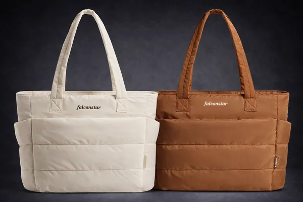 White_&_Brown_Premium_Nylon__Light_Weight_Puffy_Tote_Bag_For_Women__(Pack_Of_2)