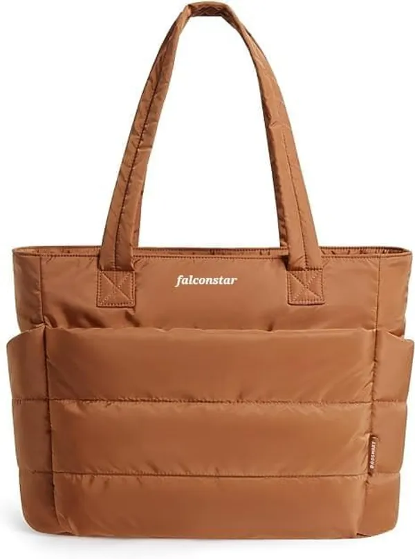 White_&_Brown_Premium_Nylon__Light_Weight_Puffy_Tote_Bag_For_Women__(Pack_Of_2)