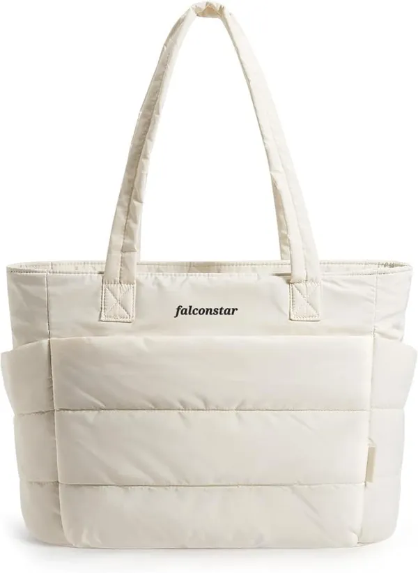 White_&_Brown_Premium_Nylon__Light_Weight_Puffy_Tote_Bag_For_Women__(Pack_Of_2)