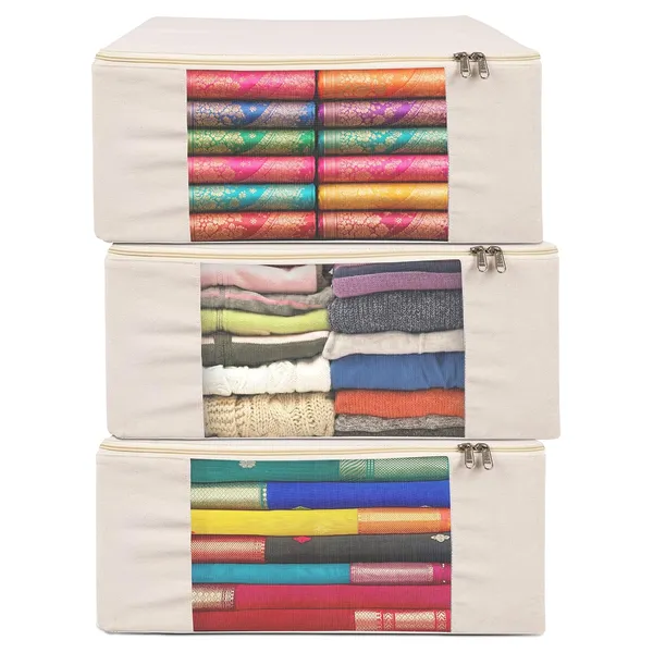Pack_Of_3_Off_White_Premium_Cotton_Canvas_Saree_Cover_With_Zip_For_Home_Decor