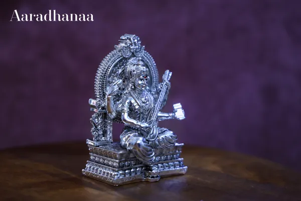999_Pure_Silver_Plated_Goddess_Saraswati_Virajman_On_Singhasan_God_Idol