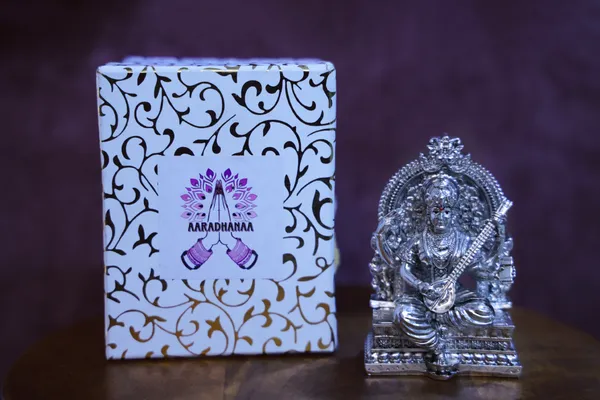 999_Pure_Silver_Plated_Goddess_Saraswati_Virajman_On_Singhasan_God_Idol