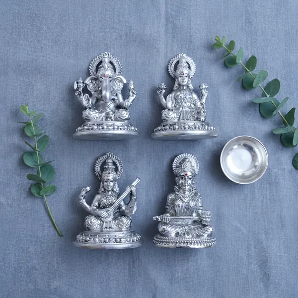 999_Pure_Silver_Plated_Ganesh_Lakshmi_Saraswati_Annapurnas_God_Idol