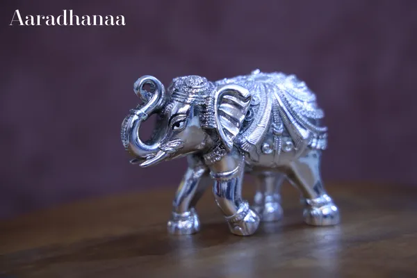 999_Pure_Silver_Plated_Vastu_Trunk_Up_Elephant_God_Idol