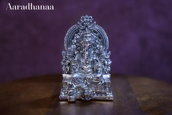 999_Pure_Silver_Plated_Ganesh_Virajman_On_Singhasan_God_Idol