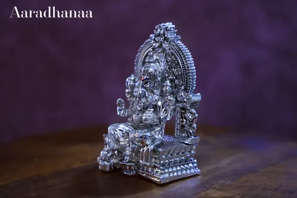 999_Pure_Silver_Plated_Ganesh_Virajman_On_Singhasan_God_Idol