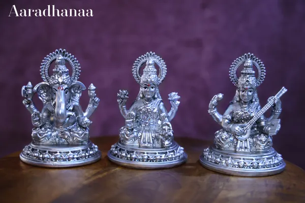 999_Pure_Silver_Plated_Ganesh_Lakshmi_Saraswathi_God_Idol