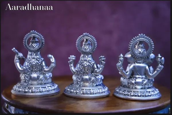 999_Pure_Silver_Plated_Ganesh_Lakshmi_Saraswathi_God_Idol