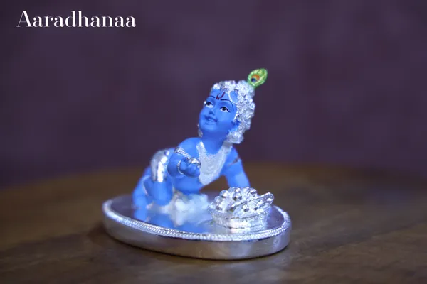 999_Pure_Silver_Plated_Crawling_Laddu_Gopal_Murti_With_Base_God_Idol