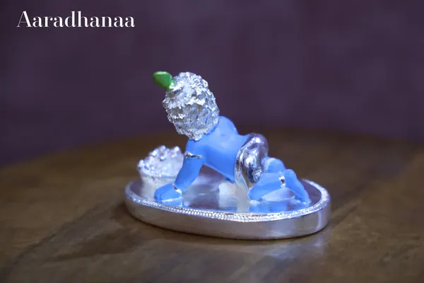 999_Pure_Silver_Plated_Crawling_Laddu_Gopal_Murti_With_Base_God_Idol