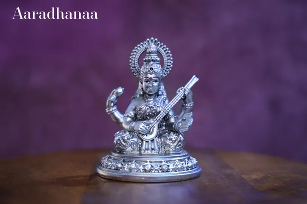 999_Pure_Silver_Plated_Goddess_Saraswati_Idol