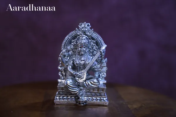 999_Pure_Silver_Plated_Goddess_Lakshmi_Virajman_On_Singhasan_God_Idol