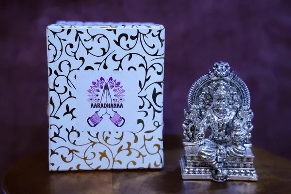 999_Pure_Silver_Plated_Goddess_Lakshmi_Virajman_On_Singhasan_God_Idol