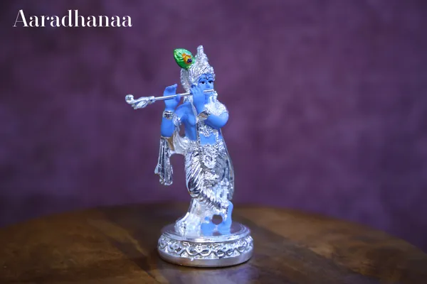 999_Pure_Silver_Plated_Krishna_Ji_Playing_Flute_God_Idol