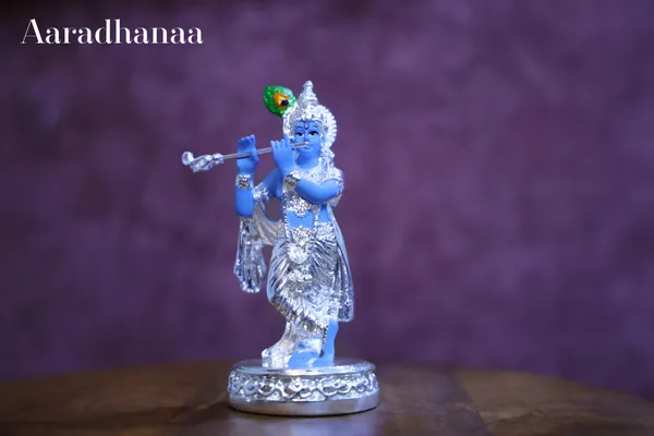 999_Pure_Silver_Plated_Krishna_Ji_Playing_Flute_God_Idol