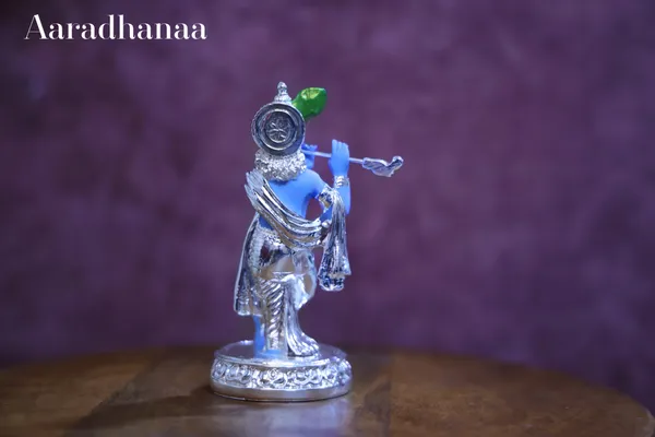 999_Pure_Silver_Plated_Krishna_Ji_Playing_Flute_God_Idol