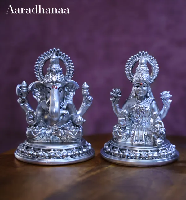 999_Pure_Silver_Plated_Ganesh_Lakshmi's_God_Idol
