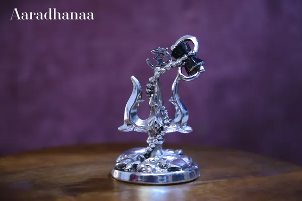 999_Pure_Silver_Plated_Lord_Shiva_Trishul_With_Damru_God_Idol