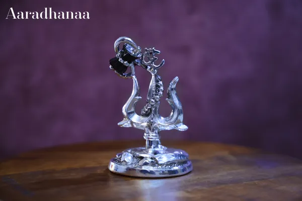 999_Pure_Silver_Plated_Lord_Shiva_Trishul_With_Damru_God_Idol