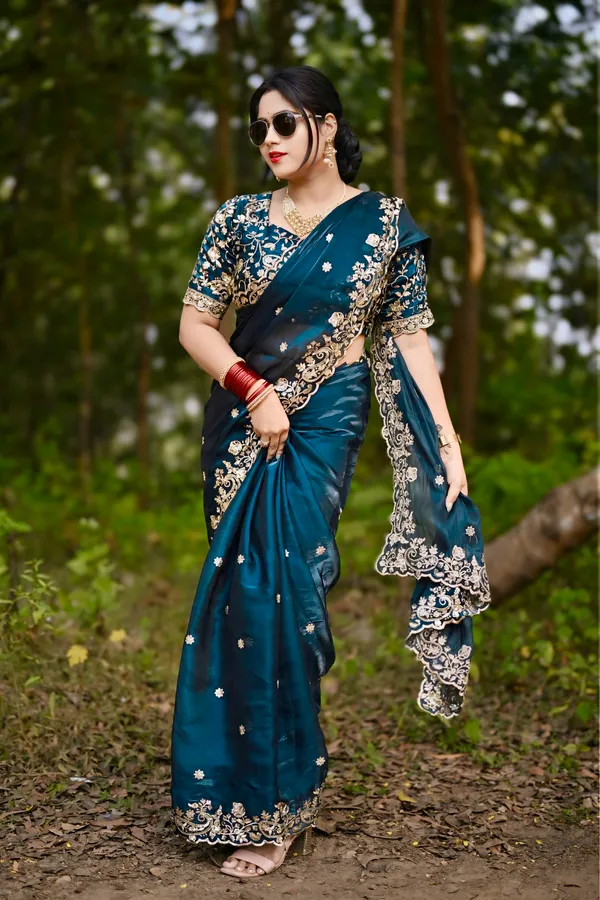 Blue_Premium_&_Elegant_Armani_Crepe__Satin_Saree_For_Women