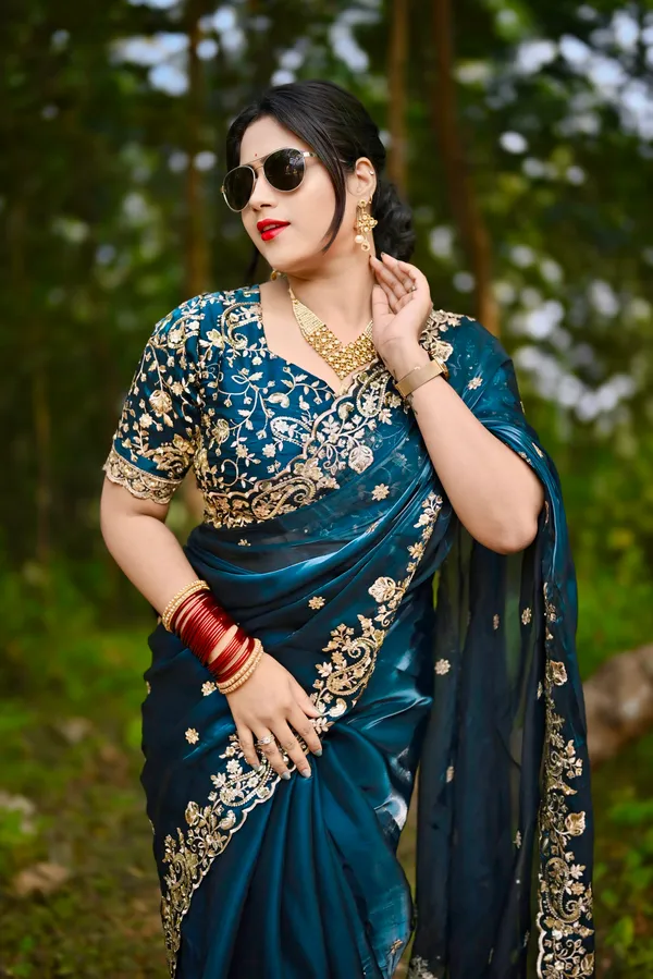 Blue_Premium_&_Elegant_Armani_Crepe__Satin_Saree_For_Women