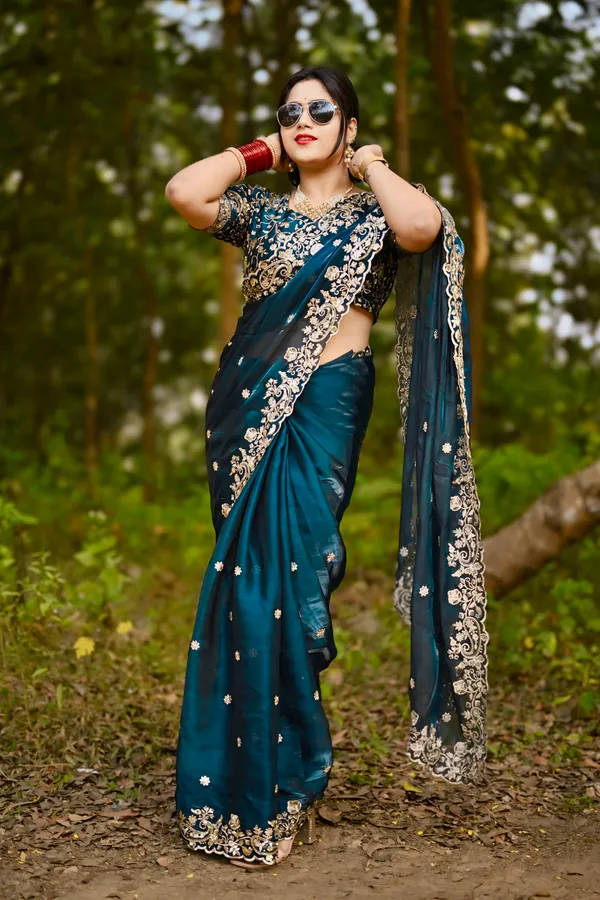 Blue_Premium_&_Elegant_Armani_Crepe__Satin_Saree_For_Women