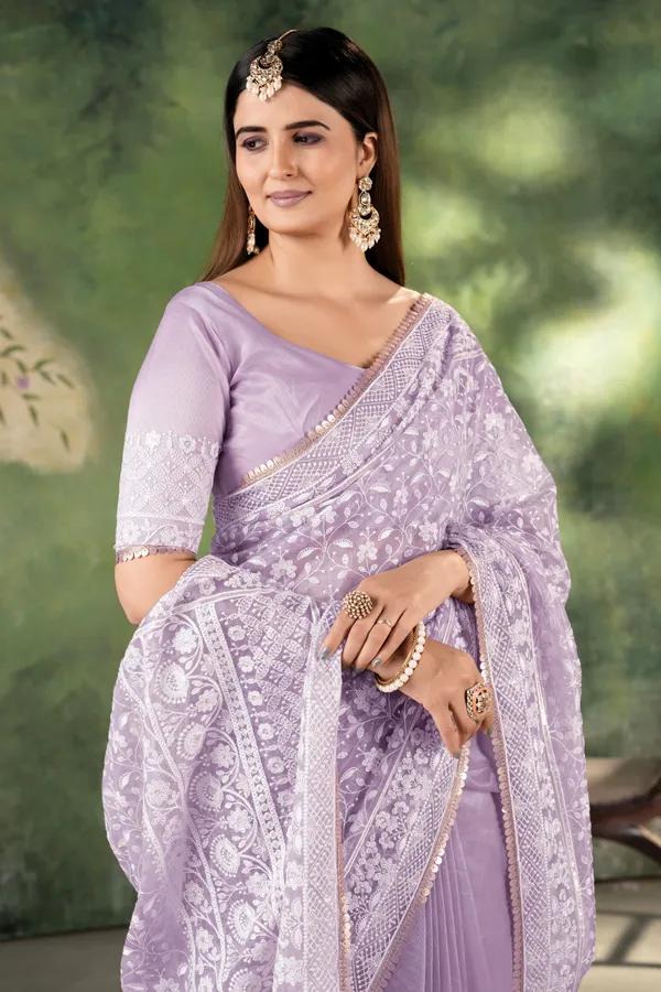 Women's_Lavender_Premium_Quality_Twill_Net_Embroidered_Sarees#NewConsept#TreditionalWear#PartyWearSarees
