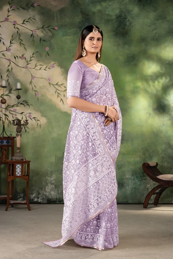 Women's_Lavender_Premium_Quality_Twill_Net_Embroidered_Sarees#NewConsept#TreditionalWear#PartyWearSarees