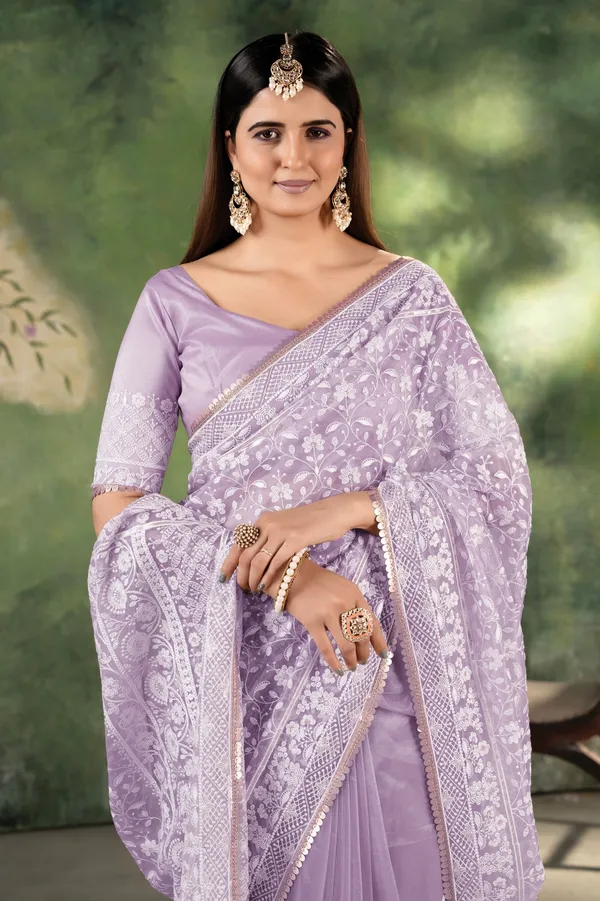 Women's_Lavender_Premium_Quality_Twill_Net_Embroidered_Sarees#NewConsept#TreditionalWear#PartyWearSarees
