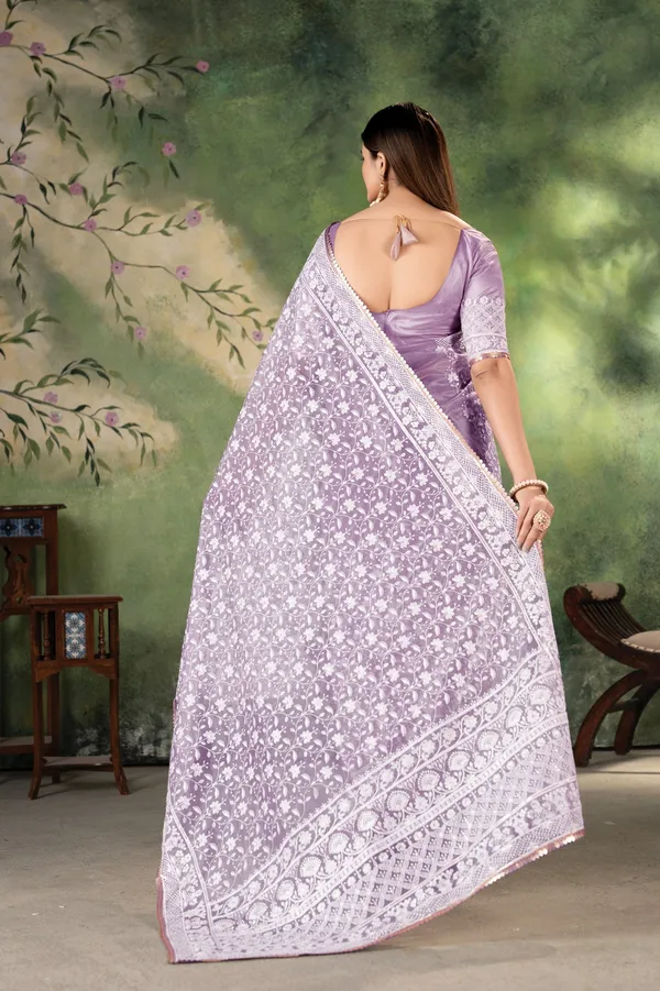 Women's_Lavender_Premium_Quality_Twill_Net_Embroidered_Sarees#NewConsept#TreditionalWear#PartyWearSarees