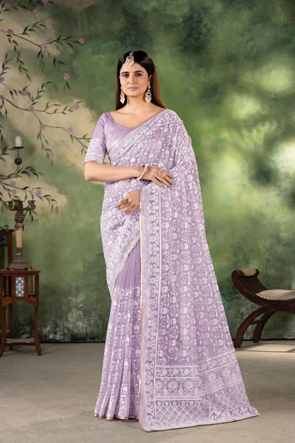 Women's_Lavender_Premium_Quality_Twill_Net_Embroidered_Sarees#NewConsept#TreditionalWear#PartyWearSarees