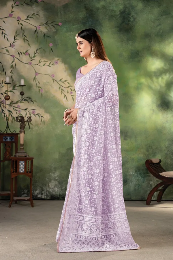 Women's_Lavender_Premium_Quality_Twill_Net_Embroidered_Sarees#NewConsept#TreditionalWear#PartyWearSarees