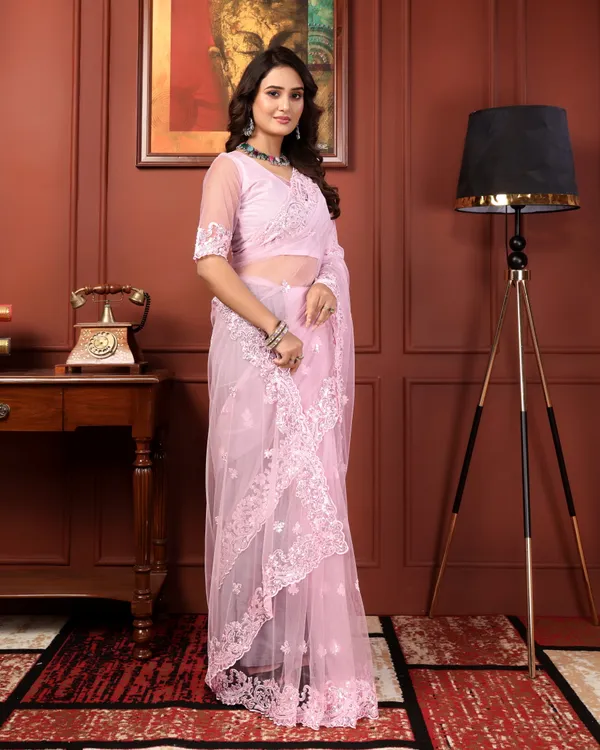 Women's_Pink_Premium_Qwality_Net_Embroidered_Sarees_#Fancy_Sarees_#New_Arrivals_Sarees_#_PartywearSarees_#Treditional_Sarees_#Net_Saree