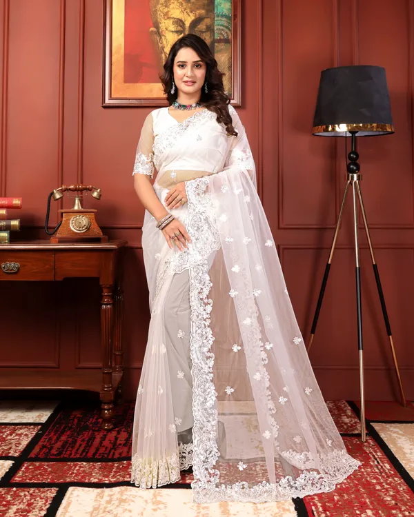 Women's_White_Premium_Quality_Net_Embroidered_Sarees_#Fancy_Sarees_#New_Arrivals_Sarees_#_PartywearSarees_#Treditional_Sarees_#Net_Sarees