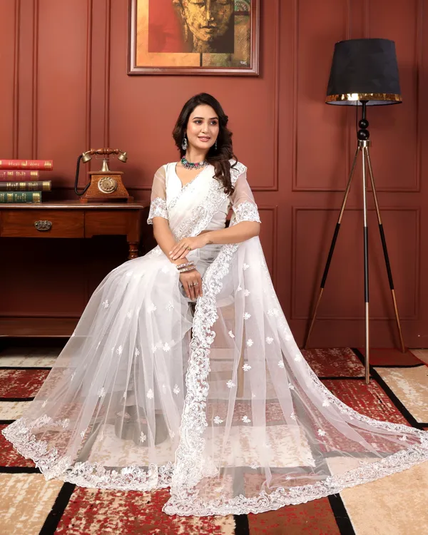 Women's_White_Premium_Quality_Net_Embroidered_Sarees_#Fancy_Sarees_#New_Arrivals_Sarees_#_PartywearSarees_#Treditional_Sarees_#Net_Sarees