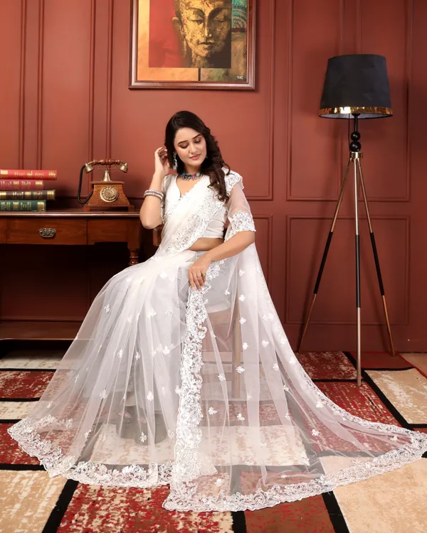 Women's_White_Premium_Quality_Net_Embroidered_Sarees_#Fancy_Sarees_#New_Arrivals_Sarees_#_PartywearSarees_#Treditional_Sarees_#Net_Sarees