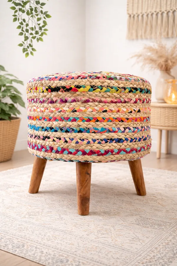 Multicolor_Slub_Cotton_With_Wooden_Base_Soft_Furnishing_Poufs_For_Dining_And_Side_Table