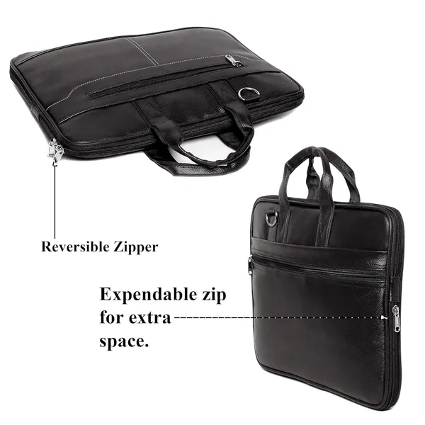 ZipCraze_Black_Messenger_Bag_Men_Office_Laptop_Bag_with_Shoulder_Strap_Expandable_Business_Briefcase_13.6inch