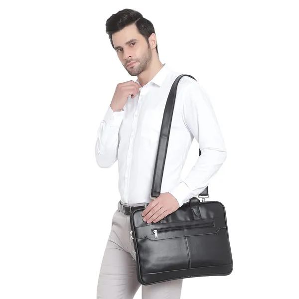 ZipCraze_Black_Messenger_Bag_Men_Office_Laptop_Bag_with_Shoulder_Strap_Expandable_Business_Briefcase_13.6inch