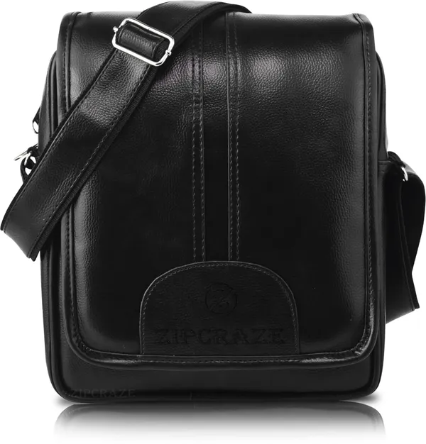 Black_Synthetic_Leather_Solid_Zipper_Sling_Bag_For_Men_And_Women