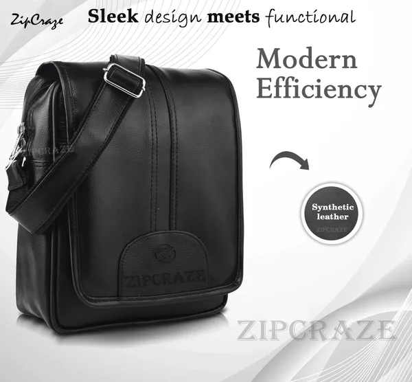 Black_Synthetic_Leather_Solid_Zipper_Sling_Bag_For_Men_And_Women