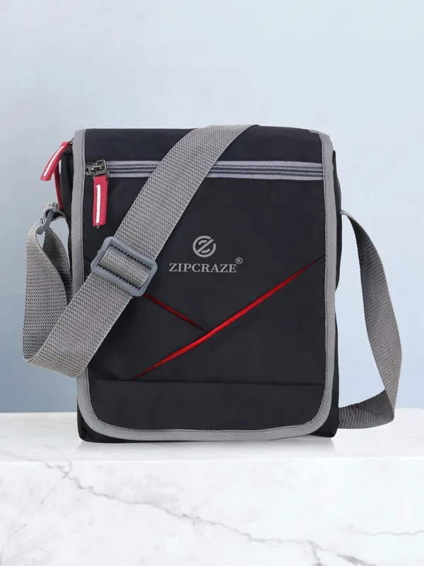 Black_&_Grey_Polyester_Solid_Zipper_Sling_Bag_For_Men_&_Women