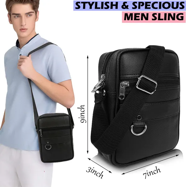 Black_Leatherette_Solid_Zipper_Sling_Bag_For_Men