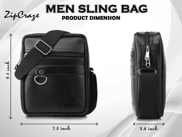 Black_Pu_Synthetic_Leather_Solid_Zipper_Sling_Bag_For_Men