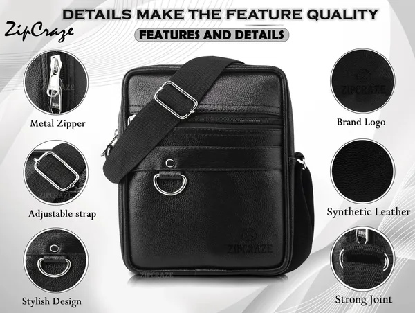 Black_Pu_Synthetic_Leather_Solid_Zipper_Sling_Bag_For_Men
